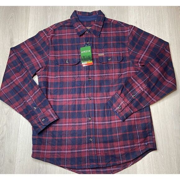 Orvis Shacket Mens M Red Plaid Heavy Flannel Shirt Jacket Casual Outdoor Hiking